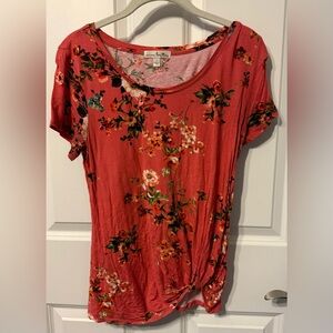 Nine Britton Floral Red Short Sleeve Top